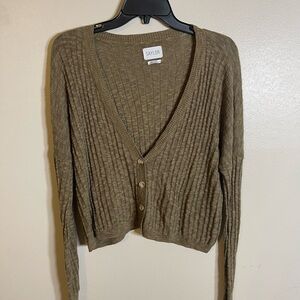 SAYLOR Cardigan Sweater Womens XS Brown Cable Knit Button Down Crop Cropped